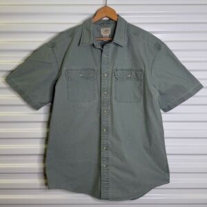 Vtg LL Bean Shirt Green Sunwashed Canvas Fit Button Up Short Sleeve Sz L-Tall